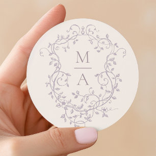 Lavendel Elegante Bloemenkam Klassieke Rond Ronde Sticker