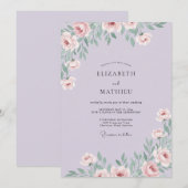 Lavendel Elegante Bloemige Bruiloft Kaart (Voorkant / Achterkant)