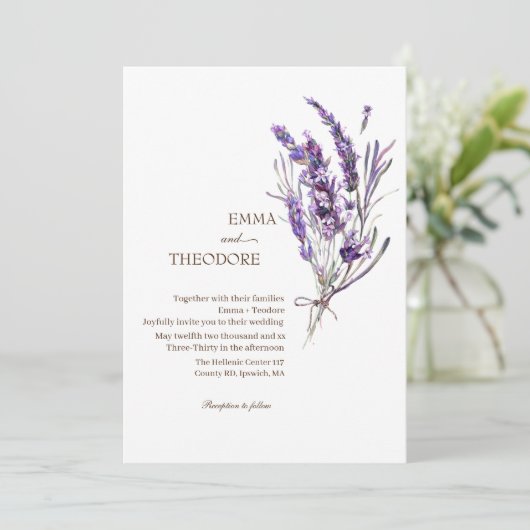 Lavendel Elegante eenvoudige mooie bloemenbruiloft Kaart (Staand voorkant)