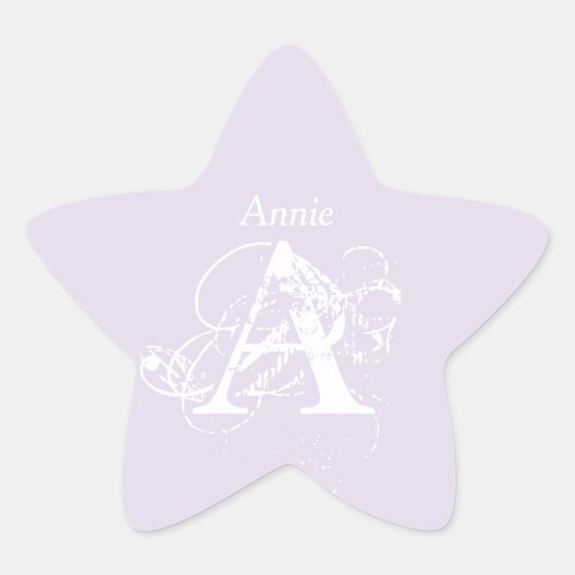 Lavendel Elegante Minimalistische Monogram Naam Sj Ster Sticker (Voorkant)