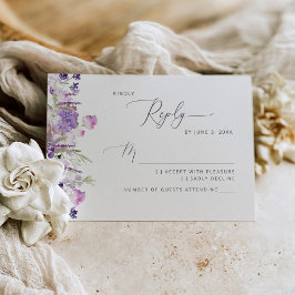 Lavendel elegante wilde bloemen bruiloft RSVP kaar Kaartje