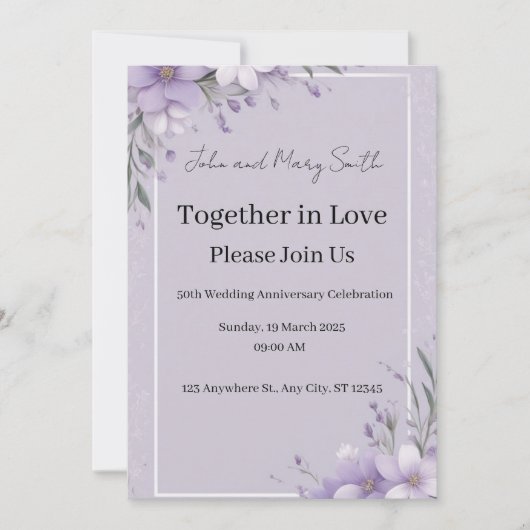 Lavendel Elegantie: Bruiloft Jubileum Uitnodiging (Voorkant)