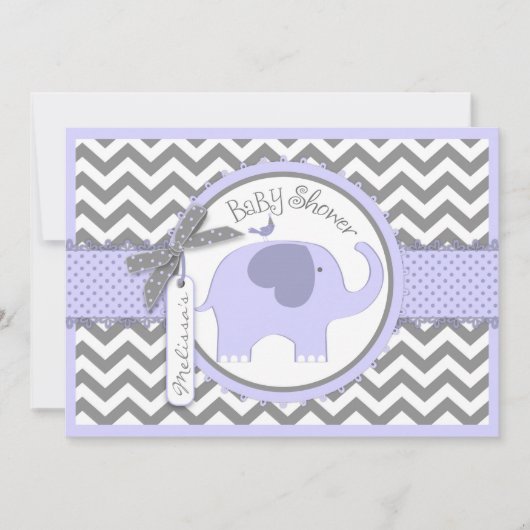 Lavendel Elephant Bird Chevron Print Baby shower Kaart (Voorkant)