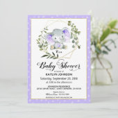 Lavendel Elephant Modern Baby shower Kaart (Staand voorkant)