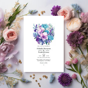 Lavendel en Aqua Bloemen Bruiloft Kaart