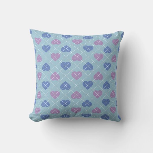 Lavendel en Baby Blue Hearts - Argyle Pattern Kussen (Voorkant)