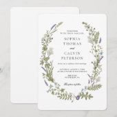 Lavendel en Baby Breath Wildflower Wreath Bruiloft Kaart (Voorkant / Achterkant)