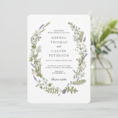 Lavendel en Baby Breath Wildflower Wreath Bruiloft Kaart (Staand voorkant)