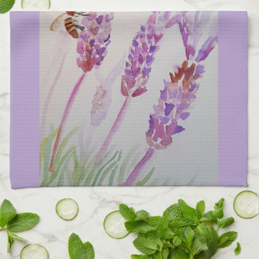 Lavendel en Bee Herb Waterverf Vrouwen Theedoek (Gevouwen)