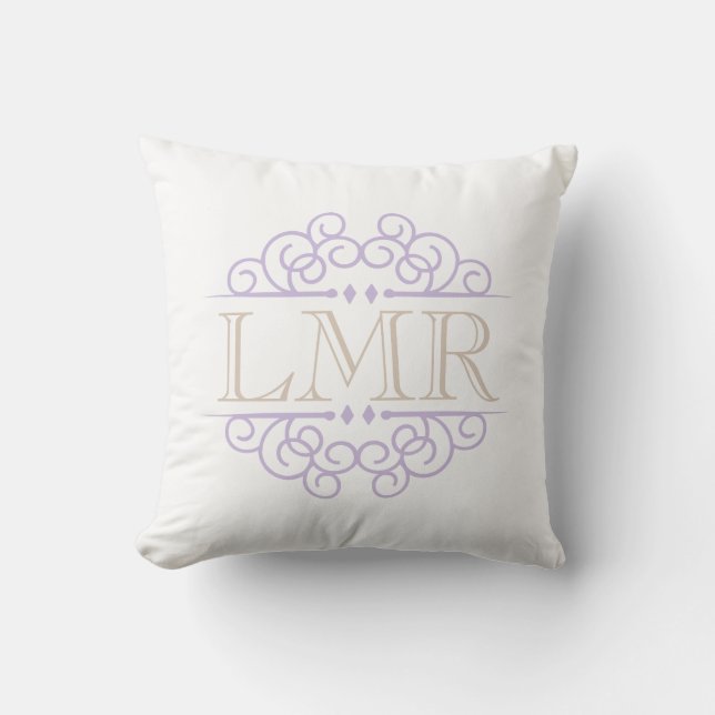 Lavendel en Beige  Lijst Monogrammed Kussen (Voorkant)