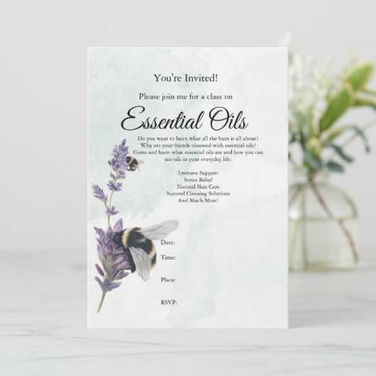 Lavendel en Bijen Etherische Olie Klas Uitnodiging (Staand voorkant)