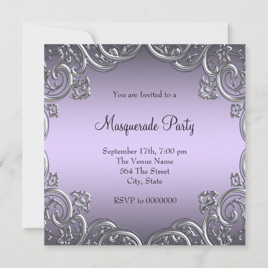 Lavendel en Black Mask Masquerade Party Kaart (Achterkant)