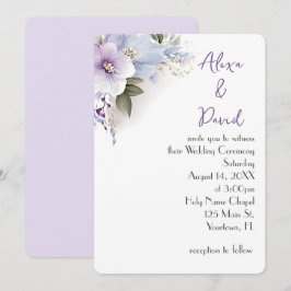 Lavendel en Blauw Bloemen Bruiloft Uitnodigen Kaart