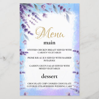 Lavendel en blauw Elegant Bloemen Waterverf Menu