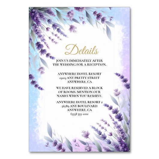 Lavendel en blauwe elegante bloemendetails kaart (Voorkant)