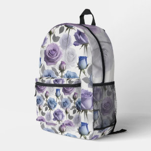 Lavendel en blauwe rozen op een bewolkte grijze ac bedrukte rugzak