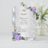 Lavendel en Blauwe rozen Uitnodiging antwoordkaart (Staand voorkant)