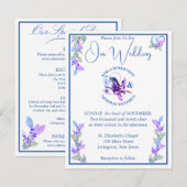 Lavendel en blauwe tint bloemenbruiloft kaart (Voorkant / Achterkant)