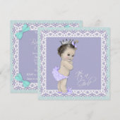 Lavendel en Blauwgroen Blauw  Baby Meisje Douche Kaart (Voorkant / Achterkant)