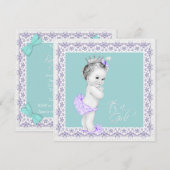 Lavendel en Blauwgroen blauw Baby shower Kaart (Voorkant / Achterkant)