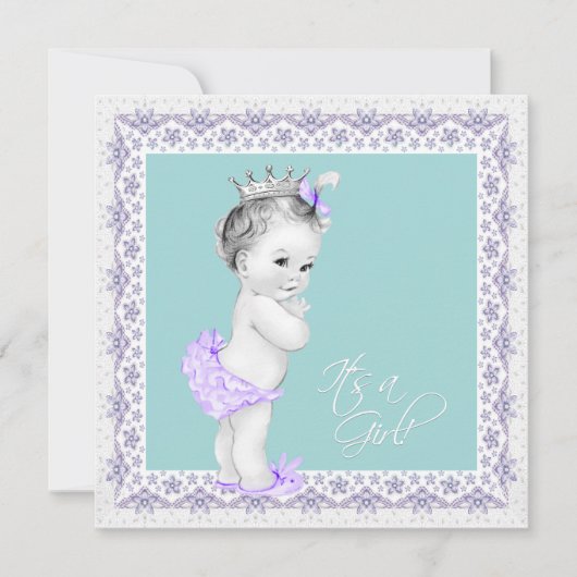 Lavendel en Blauwgroen blauw Baby shower Kaart (Voorkant)