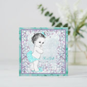 Lavendel en Blauwgroen blauw Baby shower Kaart (Staand voorkant)