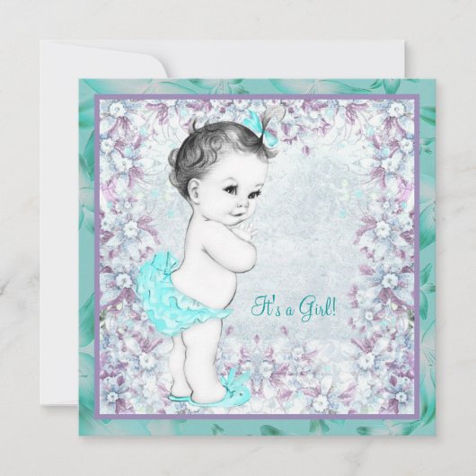 Lavendel en Blauwgroen blauw Baby shower Kaart (Voorkant)