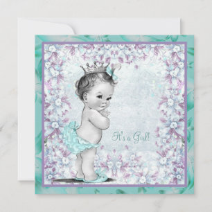 Lavendel en Blauwgroen Blue Baby Girl Shower Kaart