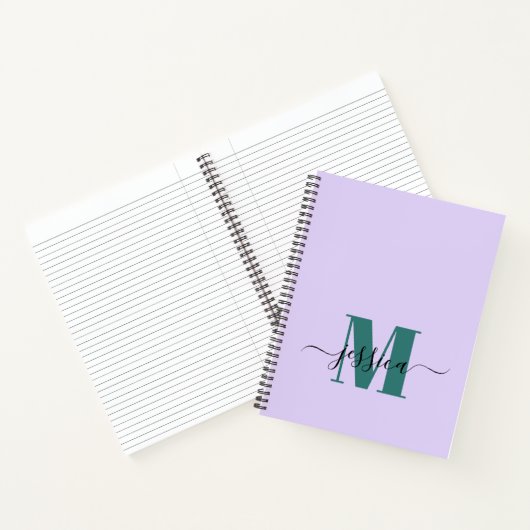 Lavendel en Blauwgroen gepersonaliseerd Monogram N Notitieboek (Binnen)