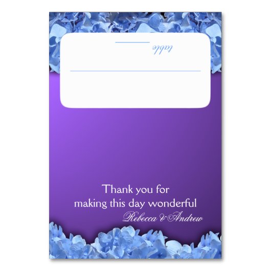 Lavendel en Blue Hydrangeas Zitplaatsen Kaart (Voorkant)