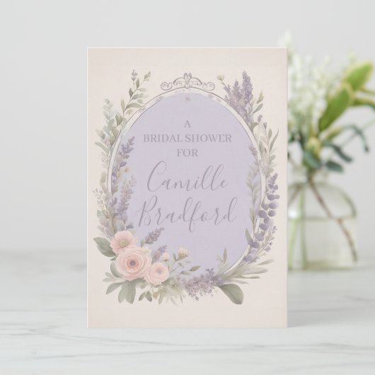 Lavendel en Blush Bloemen Uitnodigingen (Staand voorkant)