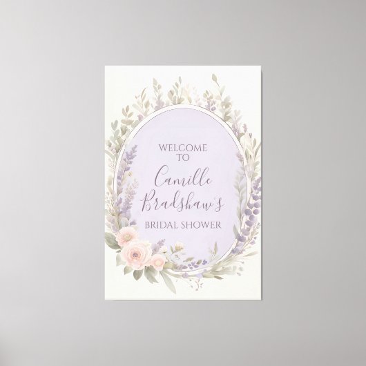 Lavendel en Blush Bloemen Welkomstbord Canvas Afdruk (Voorkant)