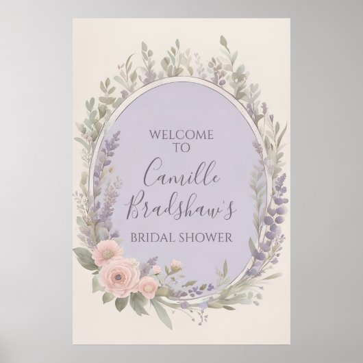 Lavendel en Blush Bloemen Welkomstbord Poster (Voorkant)