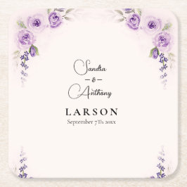 Lavendel en Blush Bruiloft Vierkante Papieren Serv Kartonnen Onderzetters