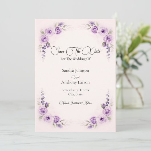 Lavendel en Blush Roos Bewaar de datum Save The Date (Staand voorkant)