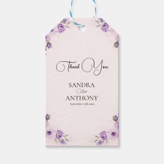 Lavendel en Blush Roos bruiloft Cadeaulabel (Voorkant)