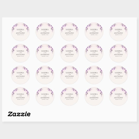 Lavendel en Blush Roos bruiloft Ronde Sticker (Vel)