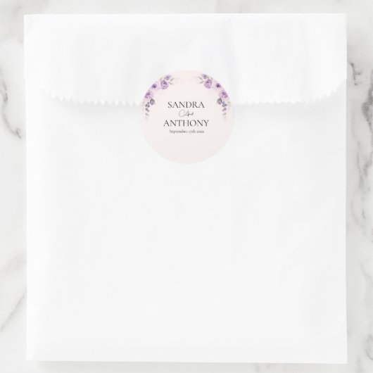 Lavendel en Blush Roos bruiloft Ronde Sticker (Tas)