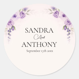 Lavendel en Blush Roos bruiloft Ronde Sticker