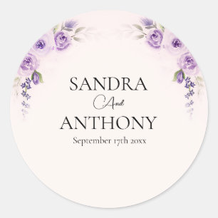 Lavendel en Blush Roos bruiloft Ronde Sticker
