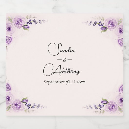 Lavendel en Blush Roos bruiloft Sparkling Wijnetiket (Enkel label)