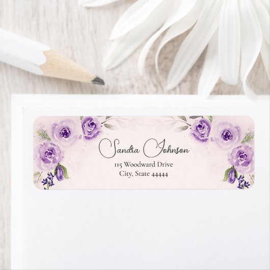 Lavendel en Blush Roos Trouwlabel Etiket (Insitu)