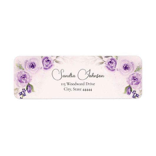Lavendel en Blush Roos Trouwlabel Etiket (Voorkant)