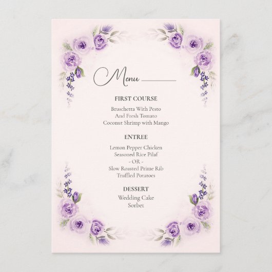 Lavendel en Blush Roos Wedding Menu (Voorkant)