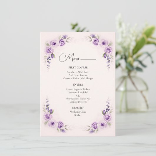 Lavendel en Blush Roos Wedding Menu (Staand voorkant)