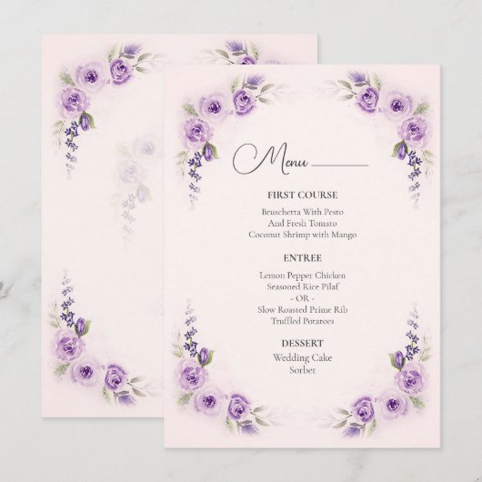 Lavendel en Blush Roos Wedding Menu (Voorkant / Achterkant)