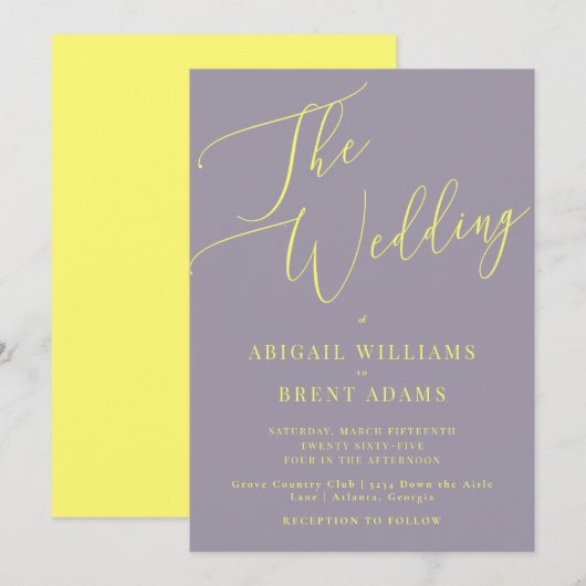 Lavendel en Buttery Yellow Wedding Kaart (Voorkant / Achterkant)