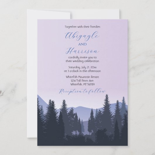 Lavendel en Dusty Blue Mountain bruiloft Kaart (Voorkant)