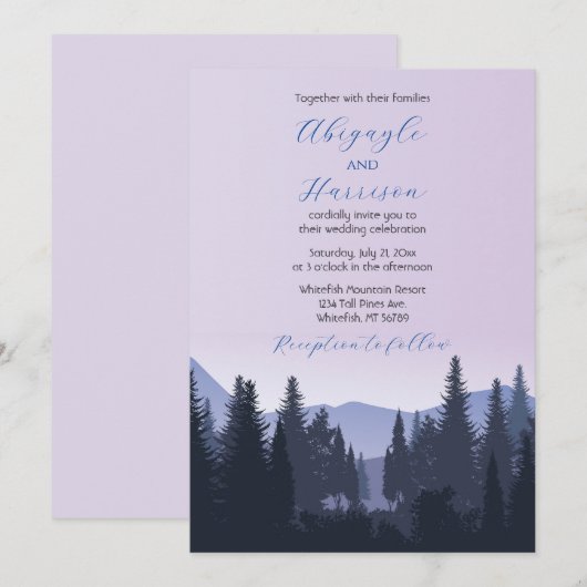Lavendel en Dusty Blue Mountain bruiloft Kaart (Voorkant / Achterkant)