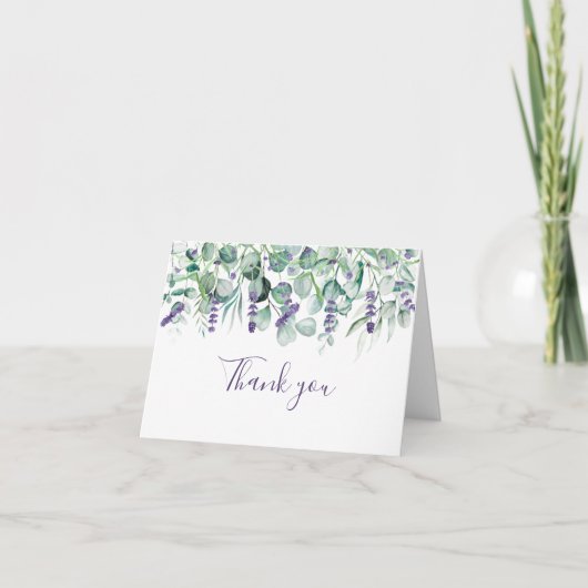 Lavendel en Eucalyptus Floral Wedding Dank u Bedankkaart (Voorkant)